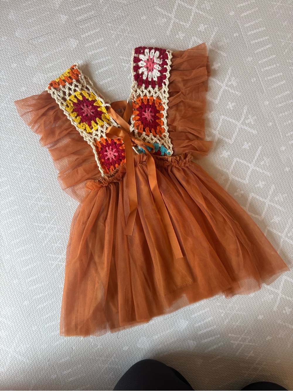 Etsy Bohemian Crochet and Tulle Dress with Granny Patches (9-12m)